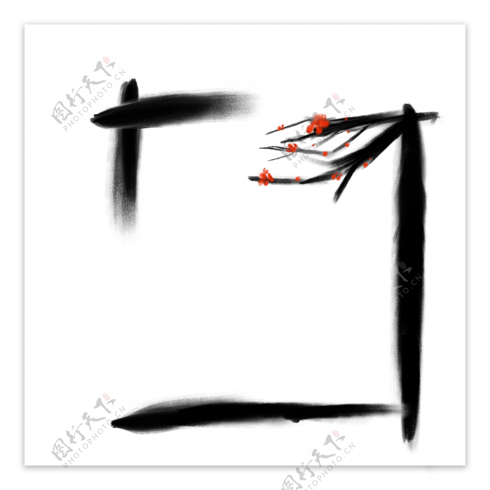 中国风手绘水墨边框红梅