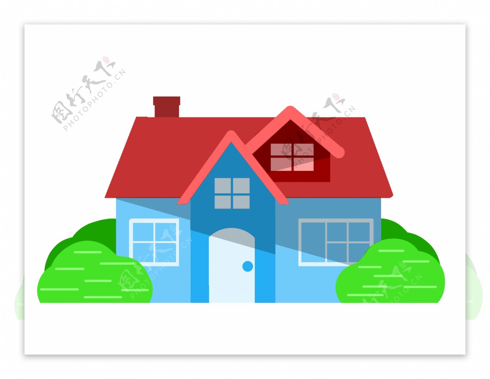 蓝色别墅房屋插图