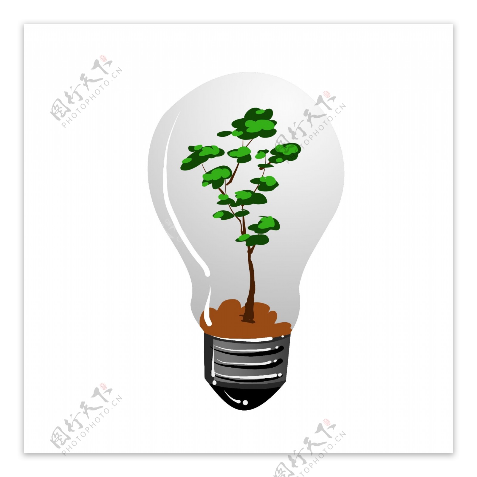 绿色植物灯泡插画