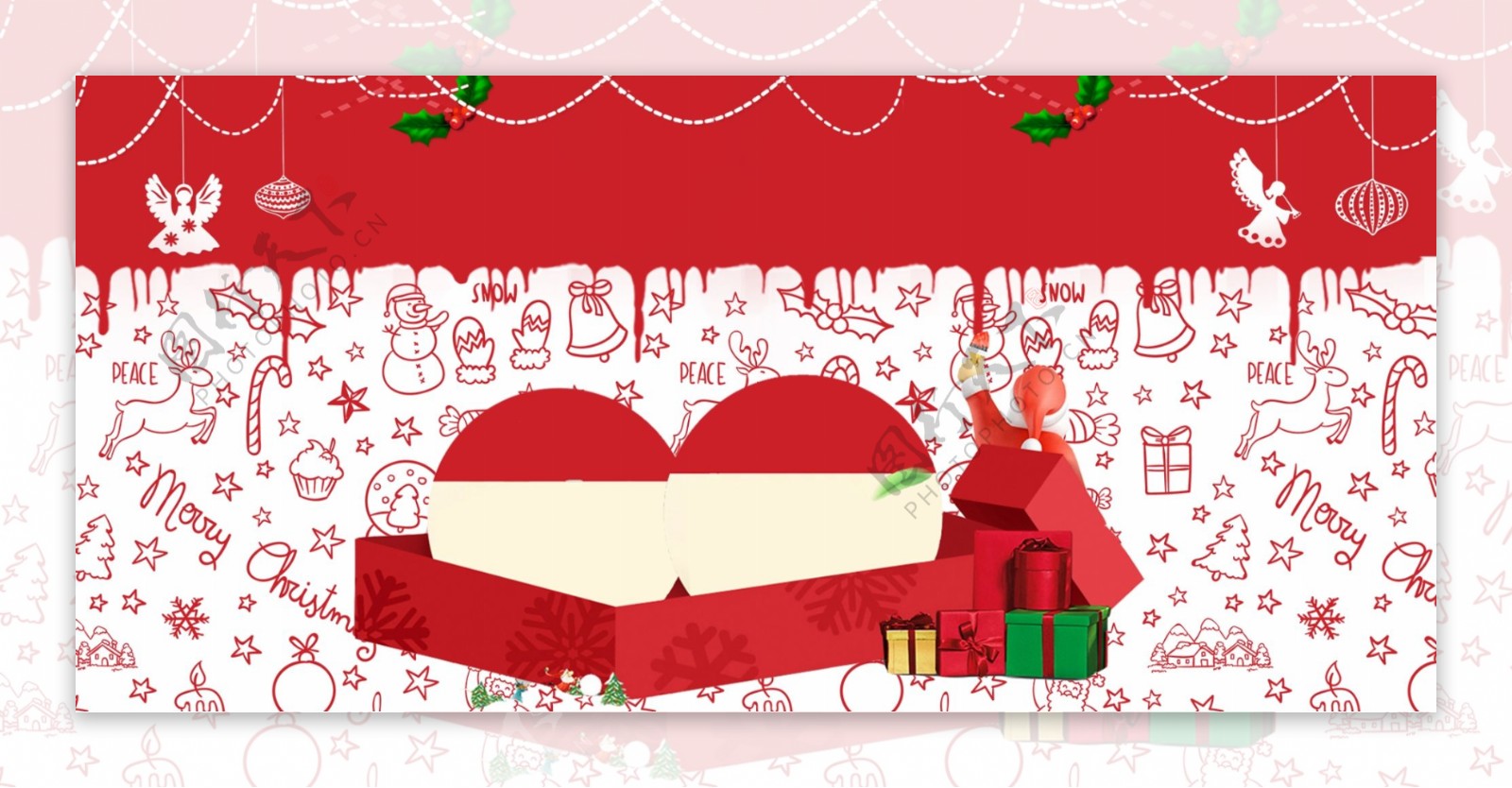 圣诞快乐可爱圣诞老人粉刷卡通banner