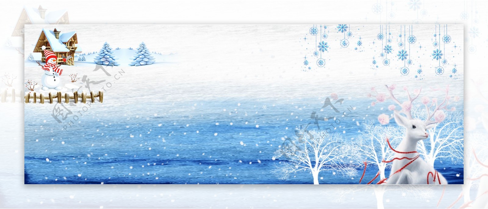 12月你好冬天雪天雪人鹿银树