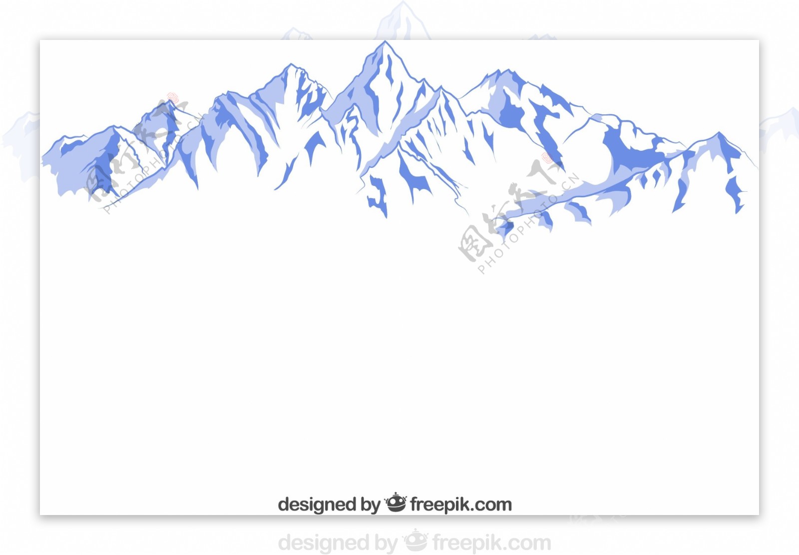 手绘蓝色雪山设计矢量素材