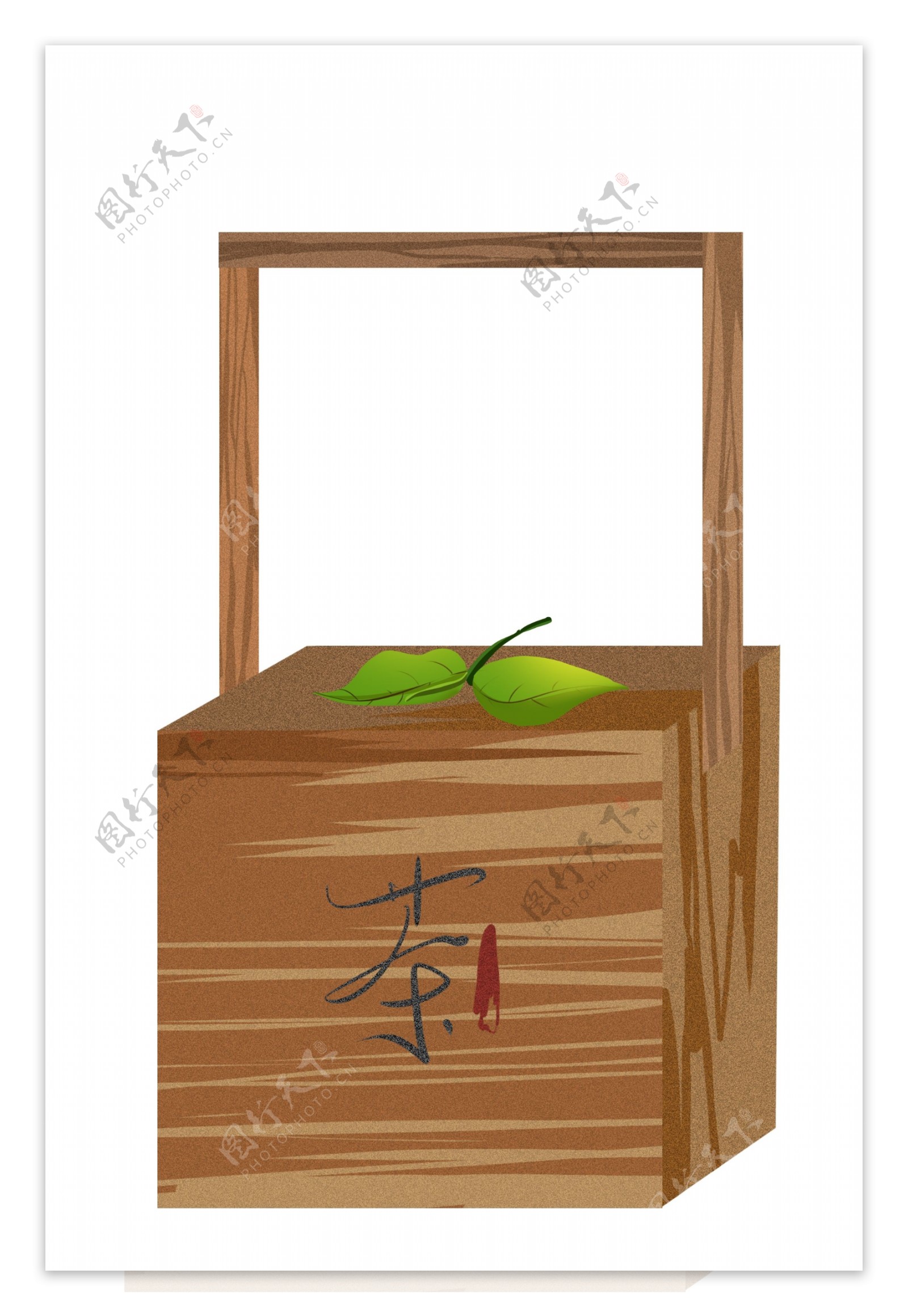手拎木盒和茶叶插画
