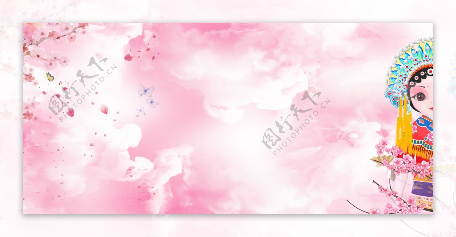 创意桃花节文艺京剧脸谱鸟粉banner