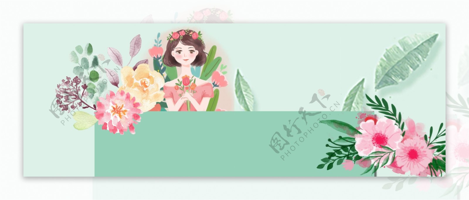 38妇女节简约手绘美女绿色banner