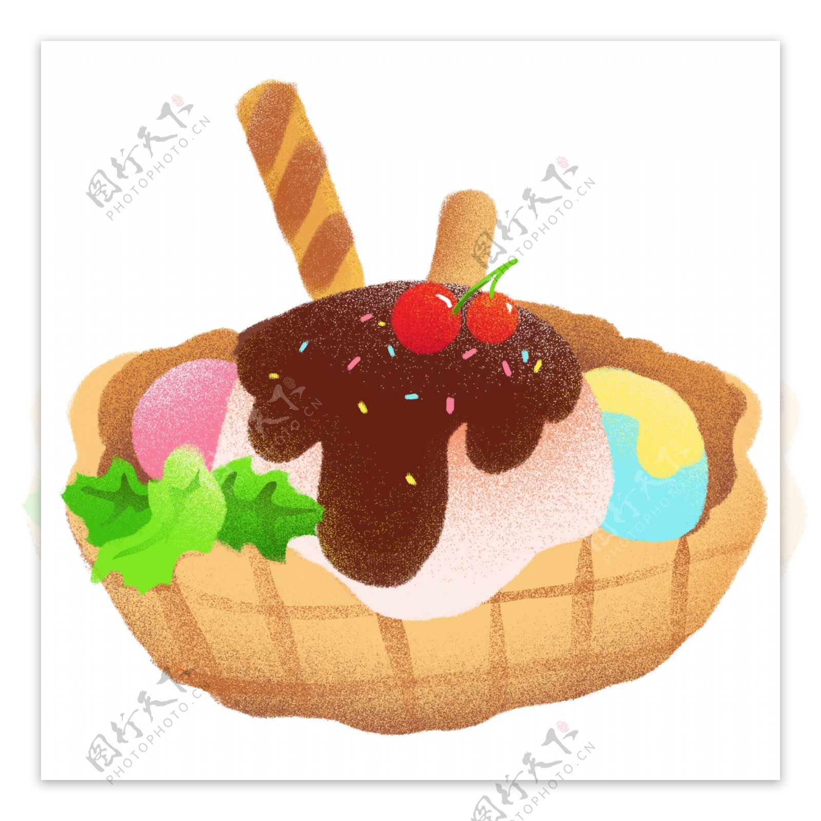 夏天小清新扁平化手绘冰淇淋甜品