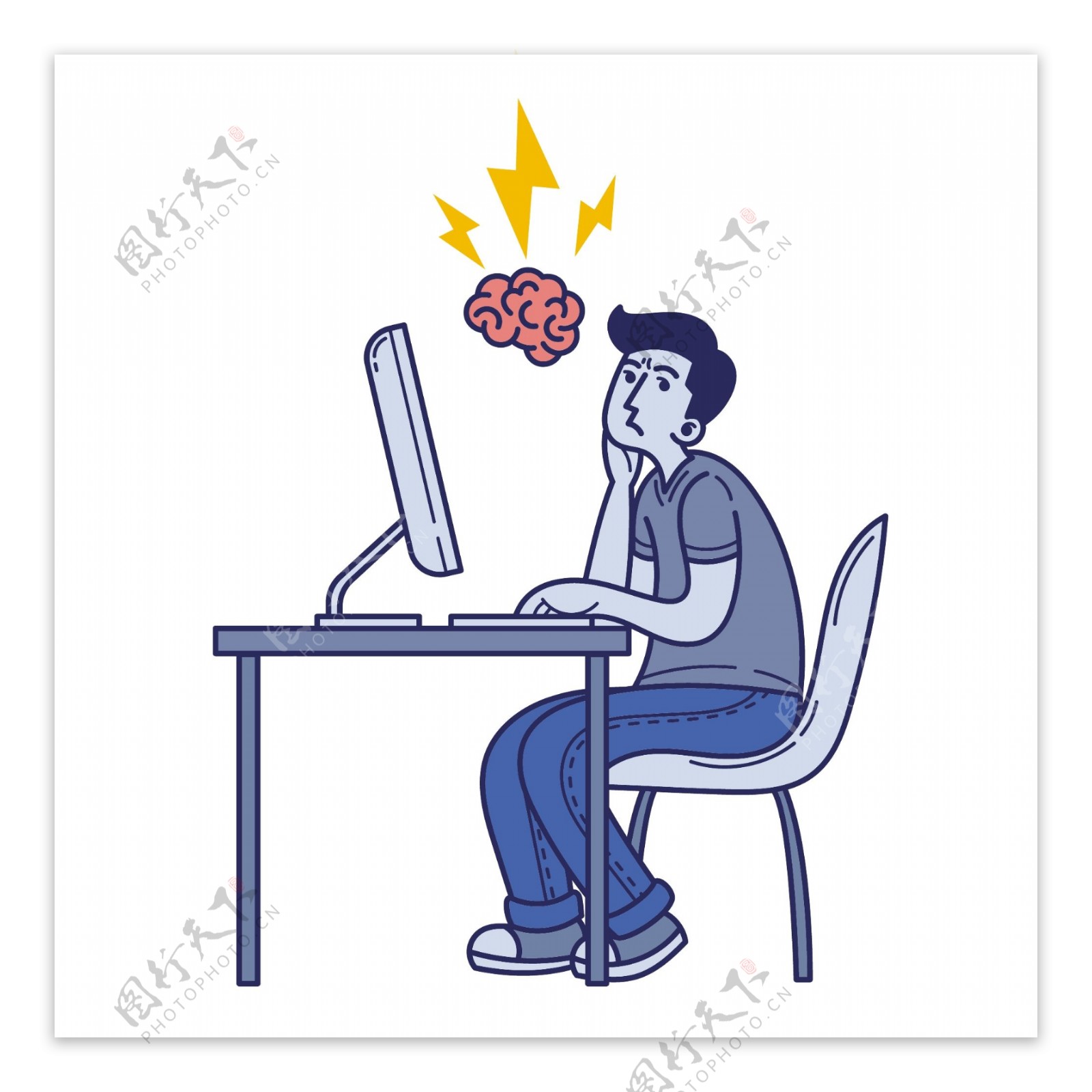 卡通坐在电脑前的男人矢量素材