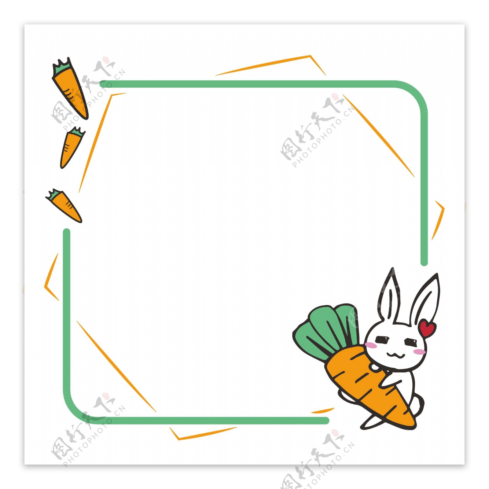 简笔画抱着胡萝卜的可爱小白兔矢量边框