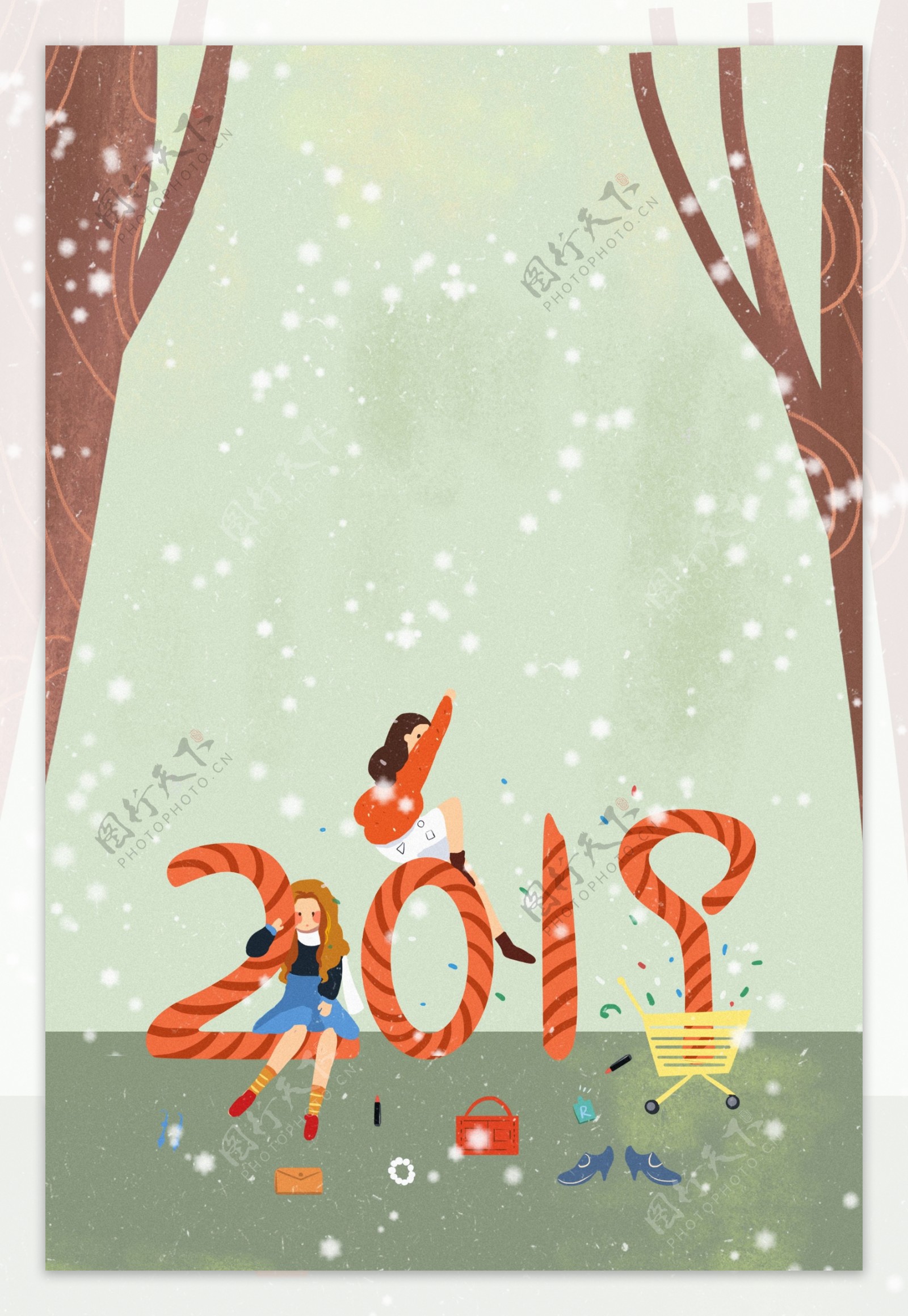 2019迎新年创意插画海报