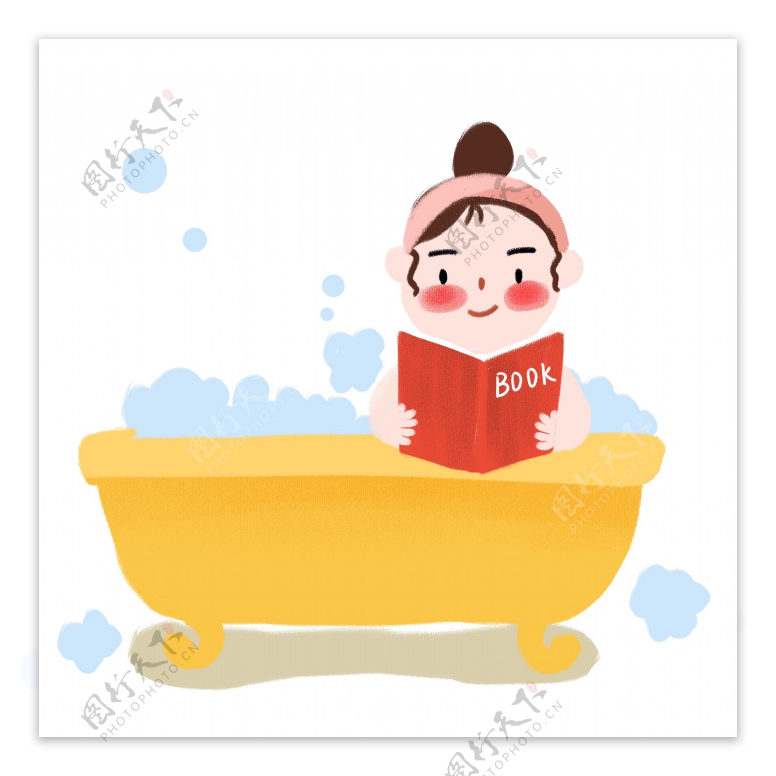 世界读书日浴缸里认真读书的女孩免抠图