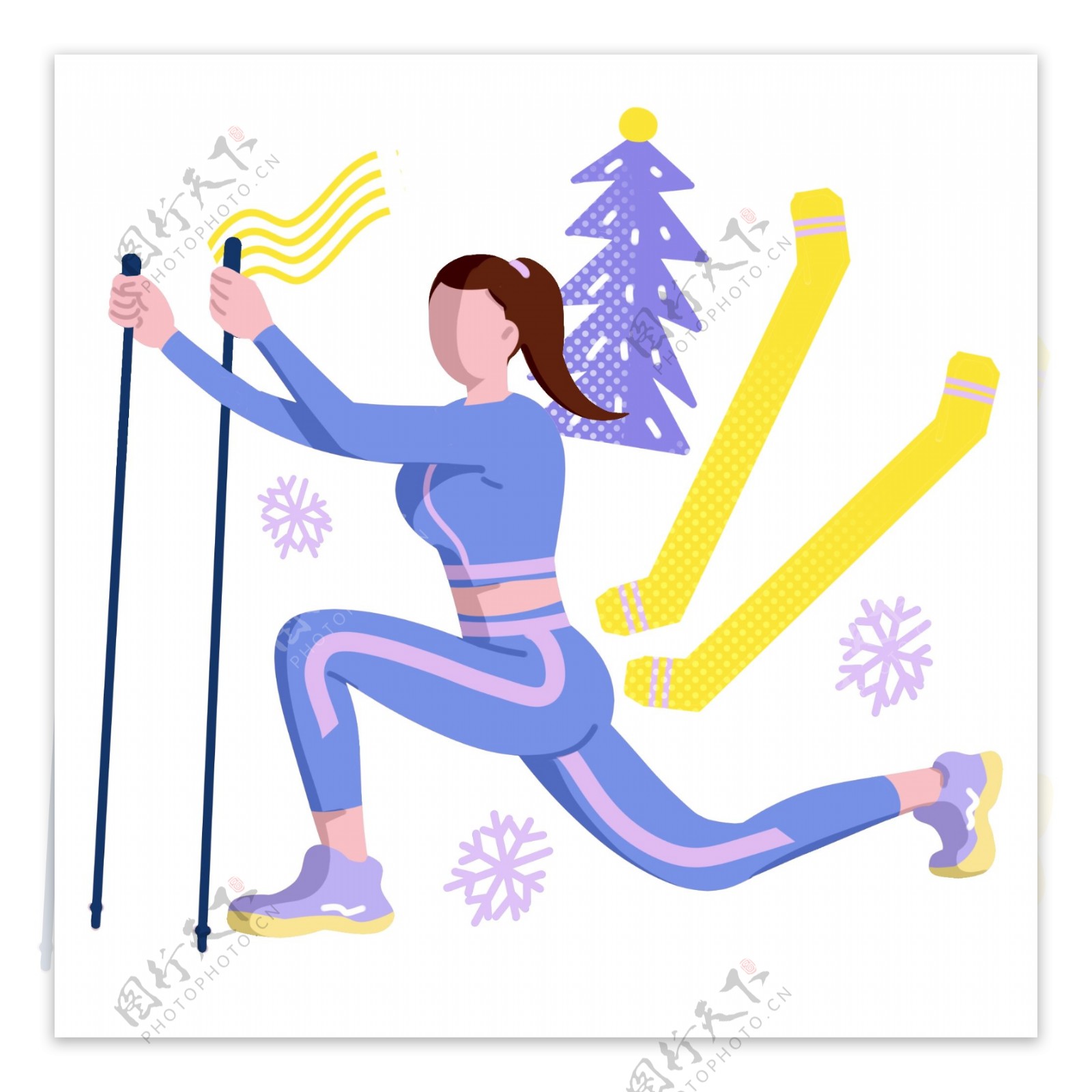 运动健身滑雪插画
