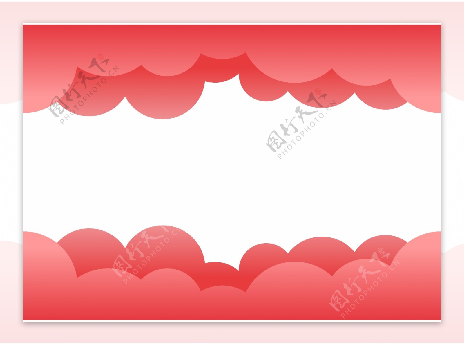 红色对称云朵剪纸边框