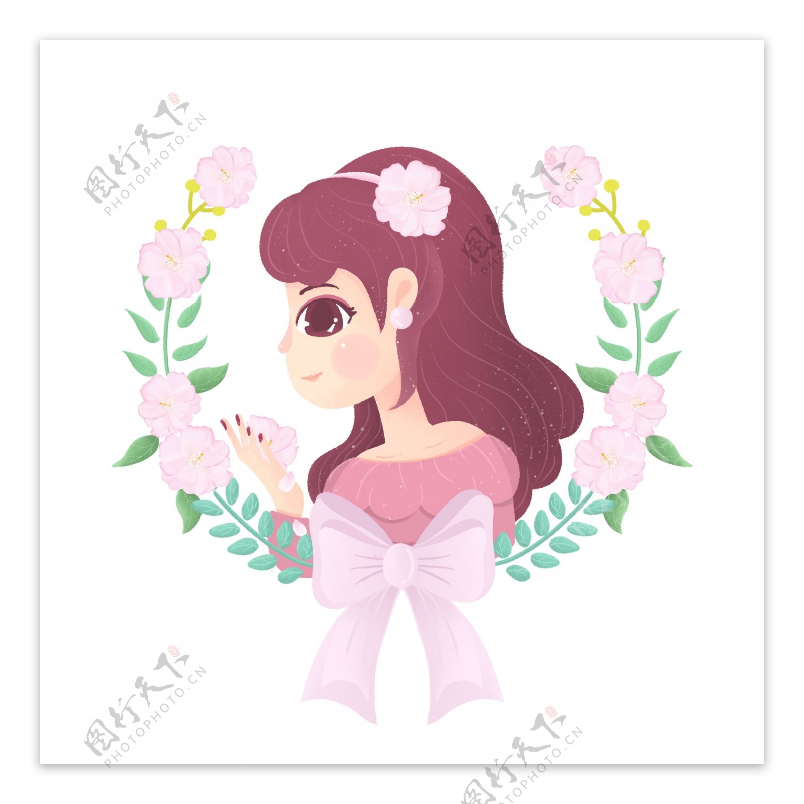 粉色小清新樱花节女神母亲节花朵叶子边框装饰