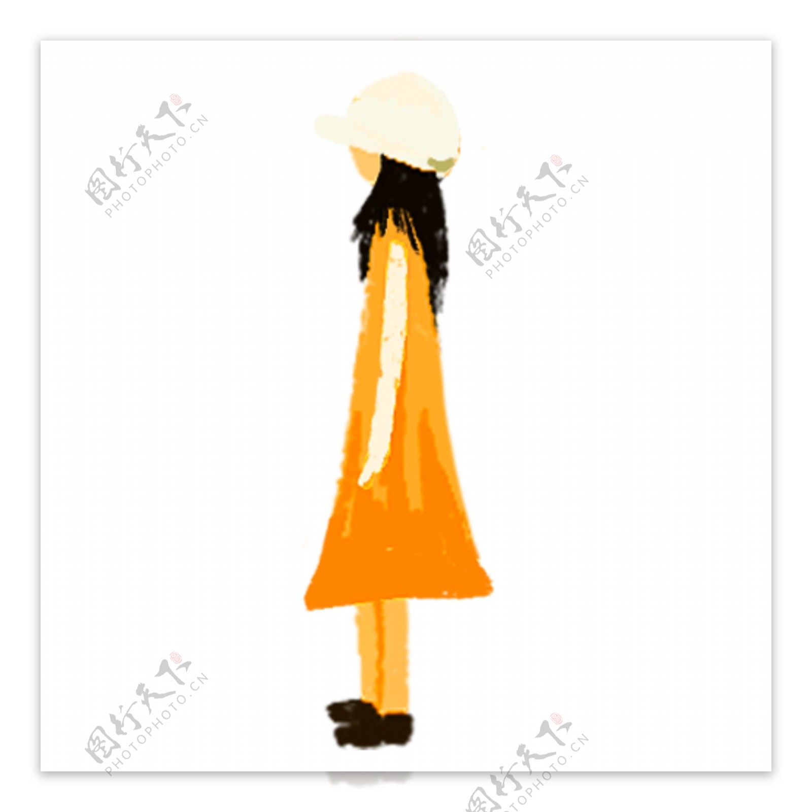 手绘卡通穿黄色裙子的小女孩插画免扣元素