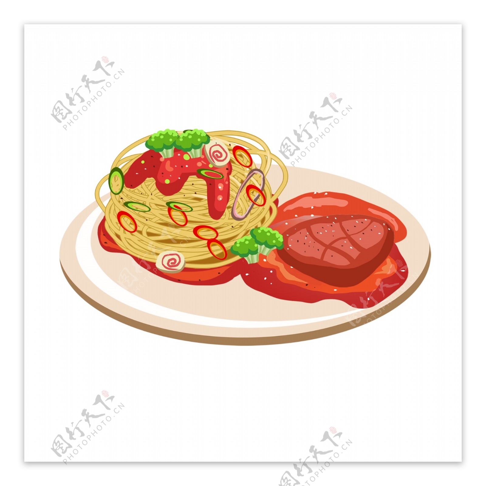 美食面条意大利面西餐热食矢量手绘卡通设计