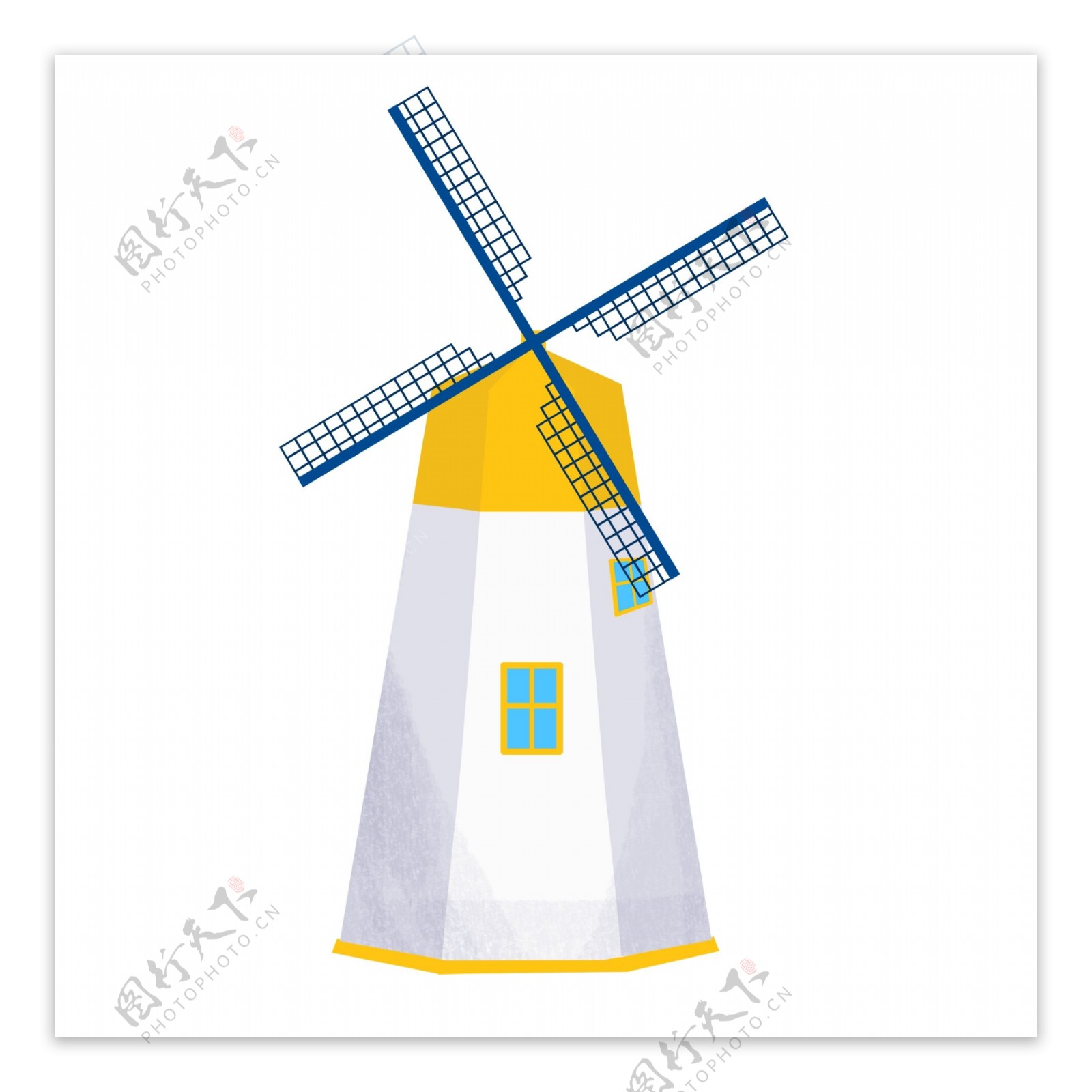 田园风车彩手绘卡通欧洲建筑广告素材