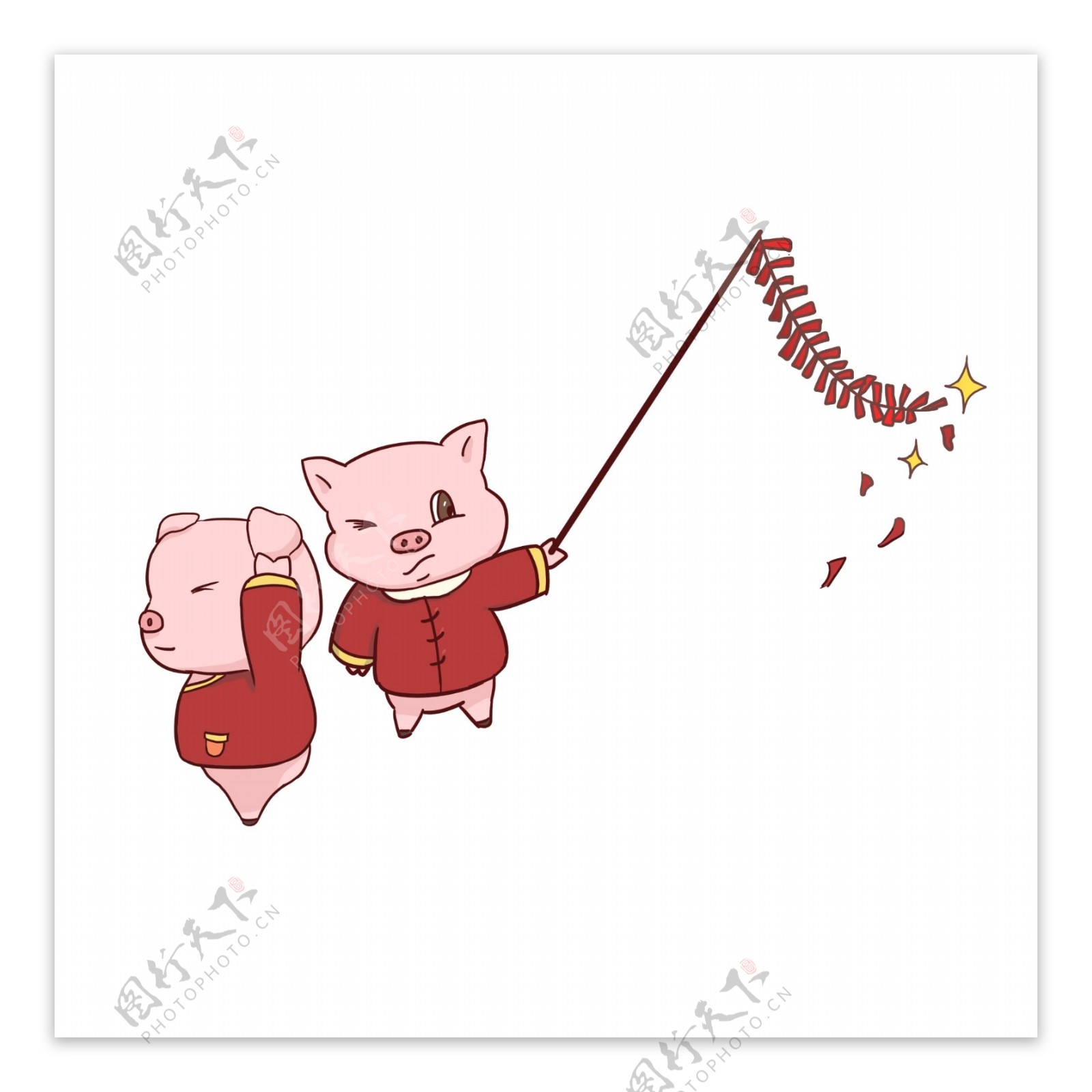 卡通新年猪可爱免抠放鞭炮