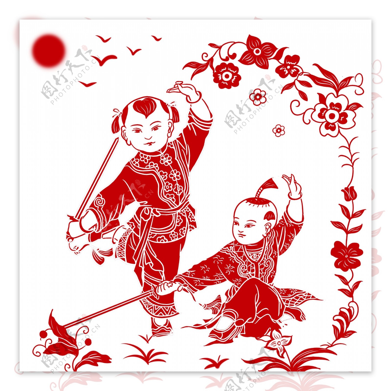 手绘复古新年中国风剪纸