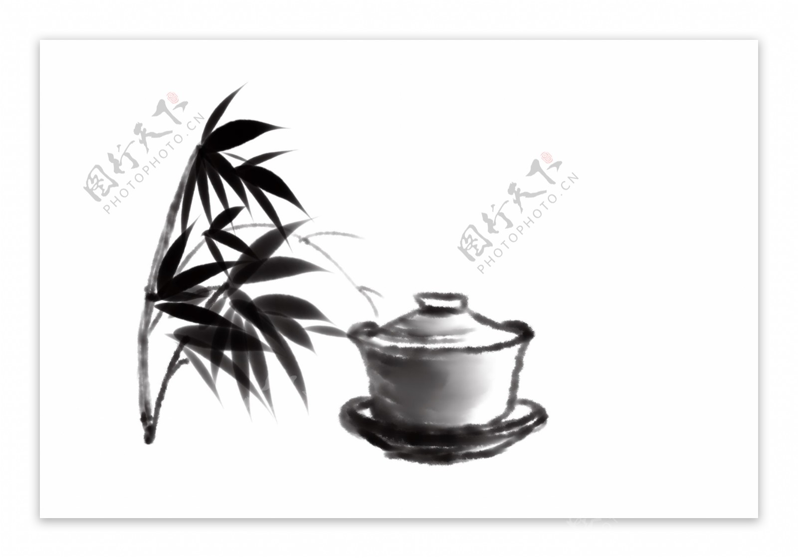 卡通水墨画中国风茶杯