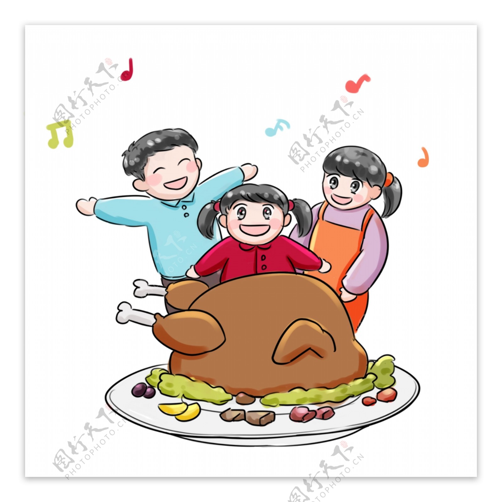 感恩节系列卡通手绘Q版吃火鸡