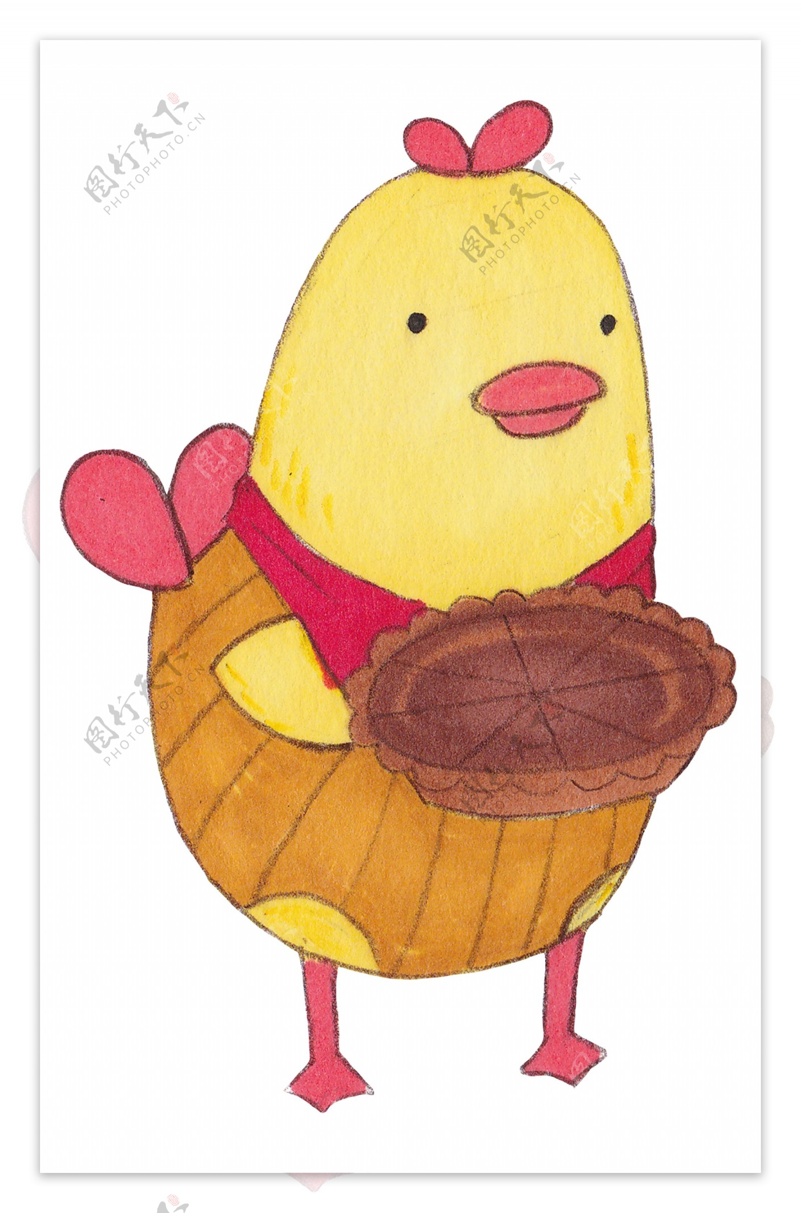 水彩手绘可爱黄色小鸡插画
