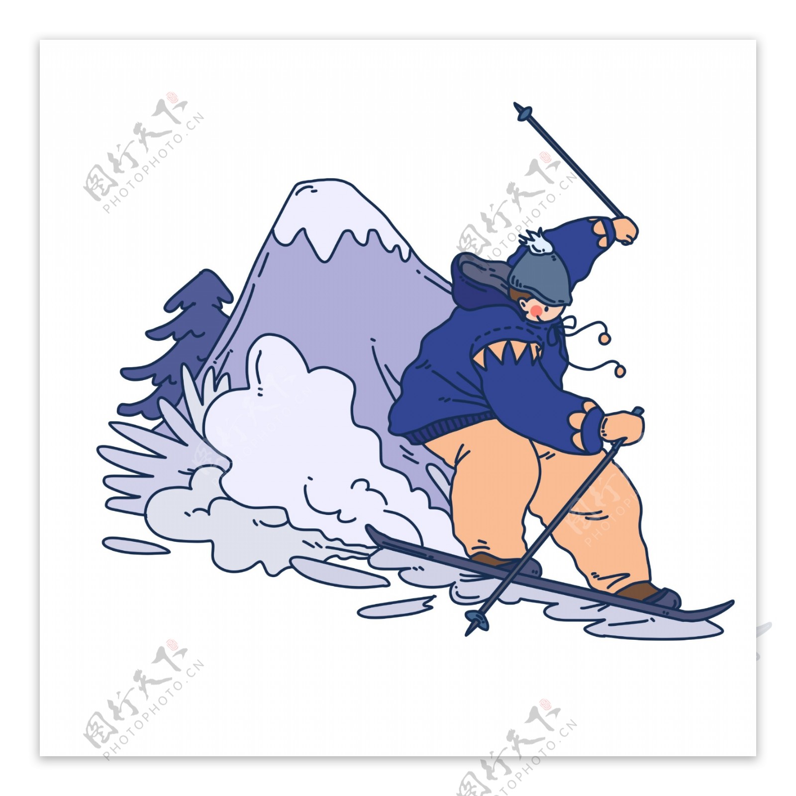 冬季雪上运动滑雪人物插画