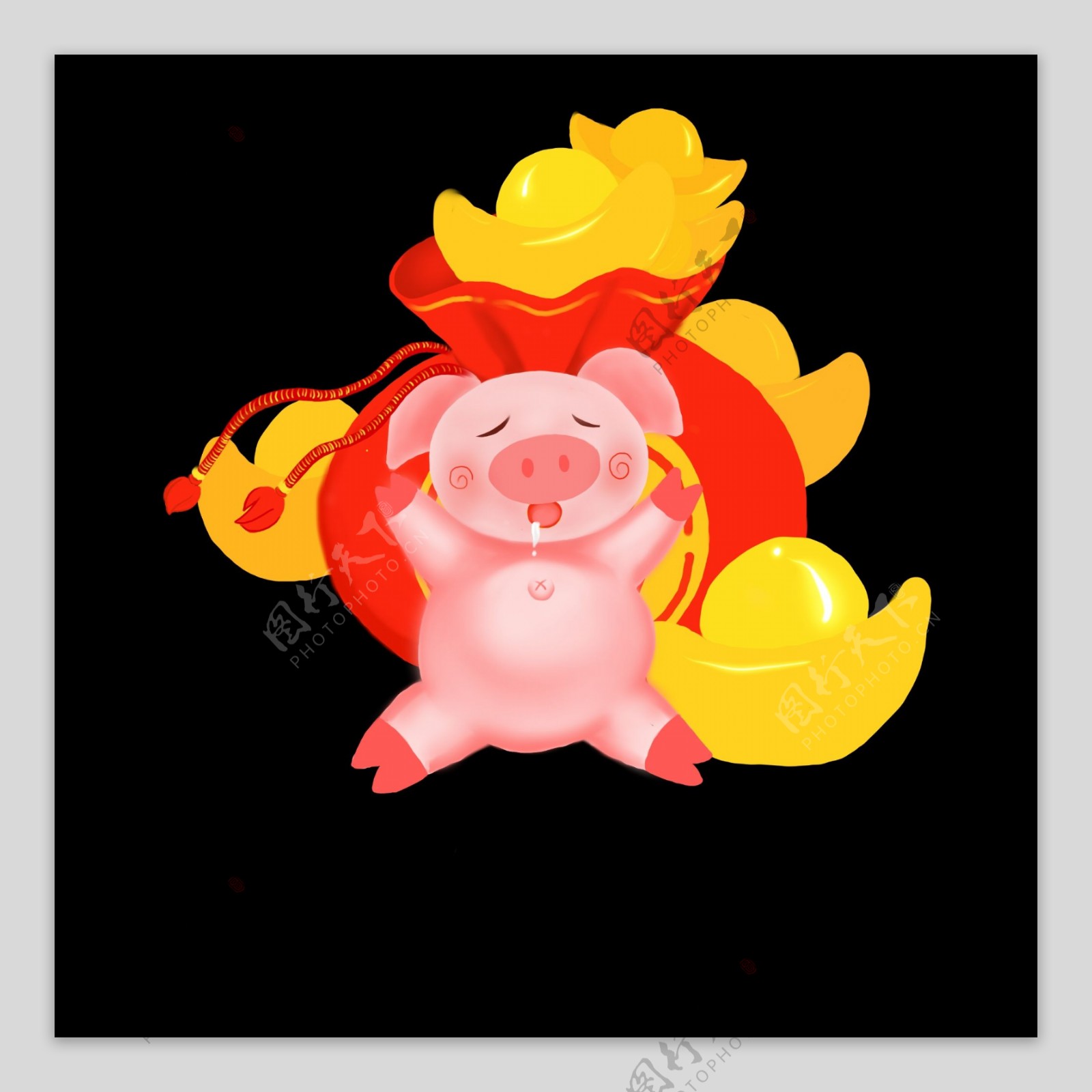 猪元宝手绘卡通人物PNG素材