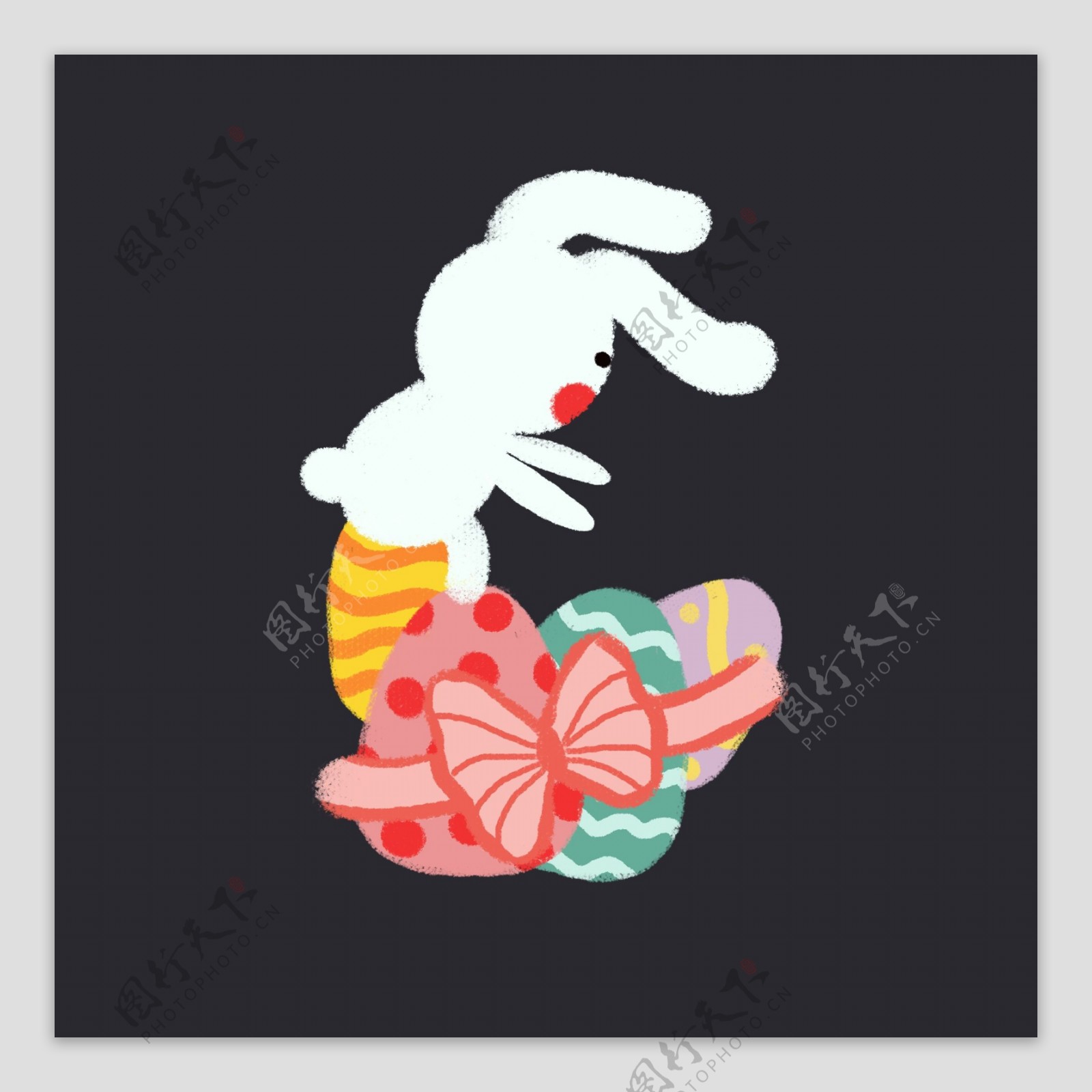 复活节手绘彩色卡通兔子