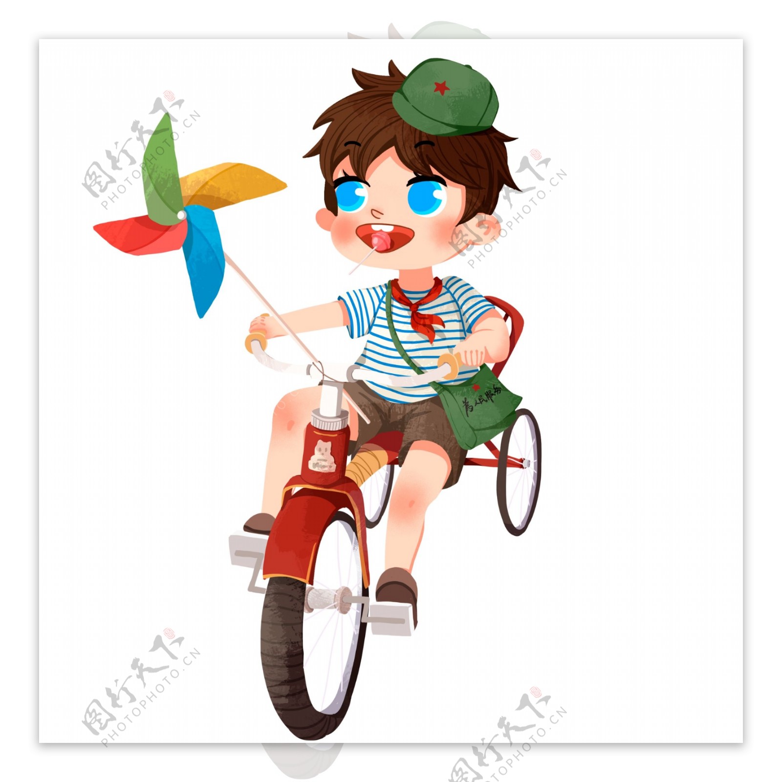 快乐61骑着自行车的小男孩插画人物设计