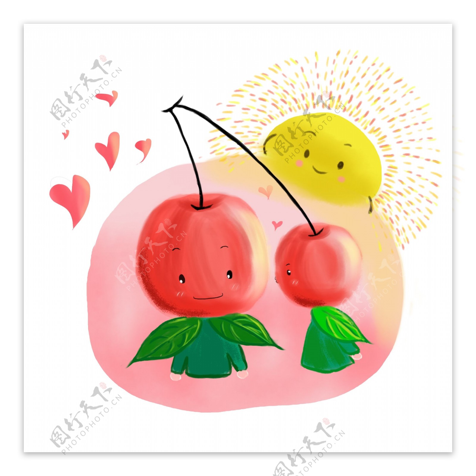 樱桃笑脸情侣爱心太阳卡通可爱红色图案元素