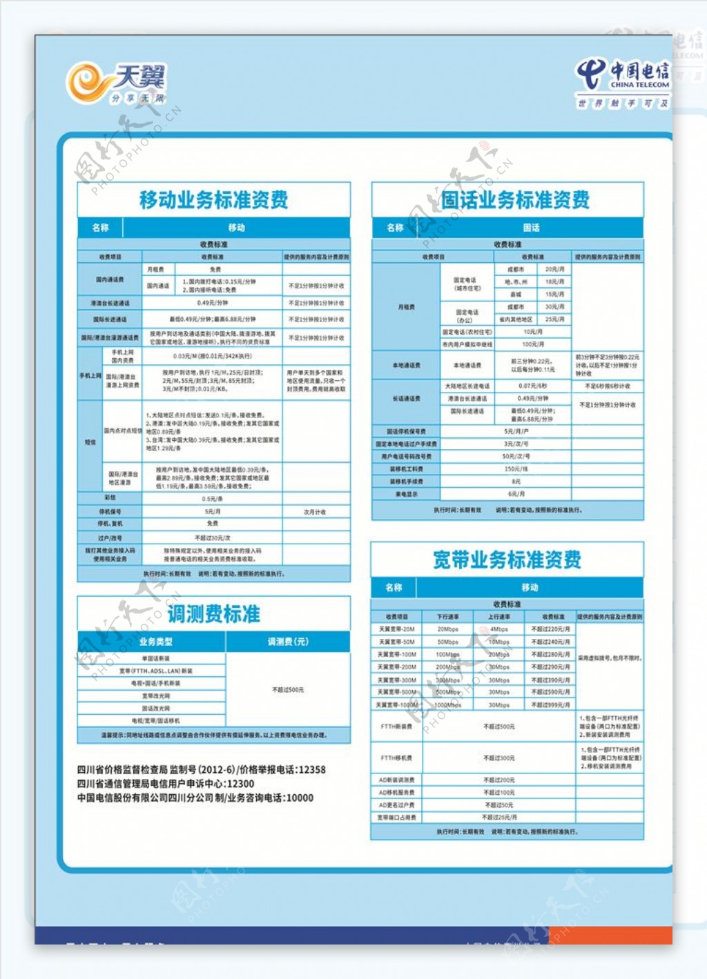 中国电信资费标准营业厅