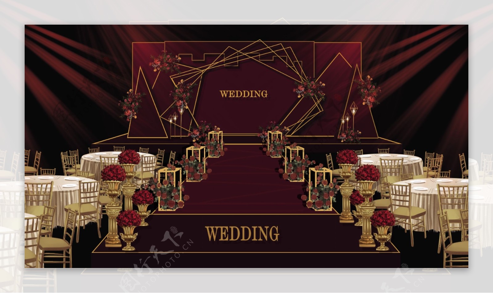 红黑色舞台婚礼效果图