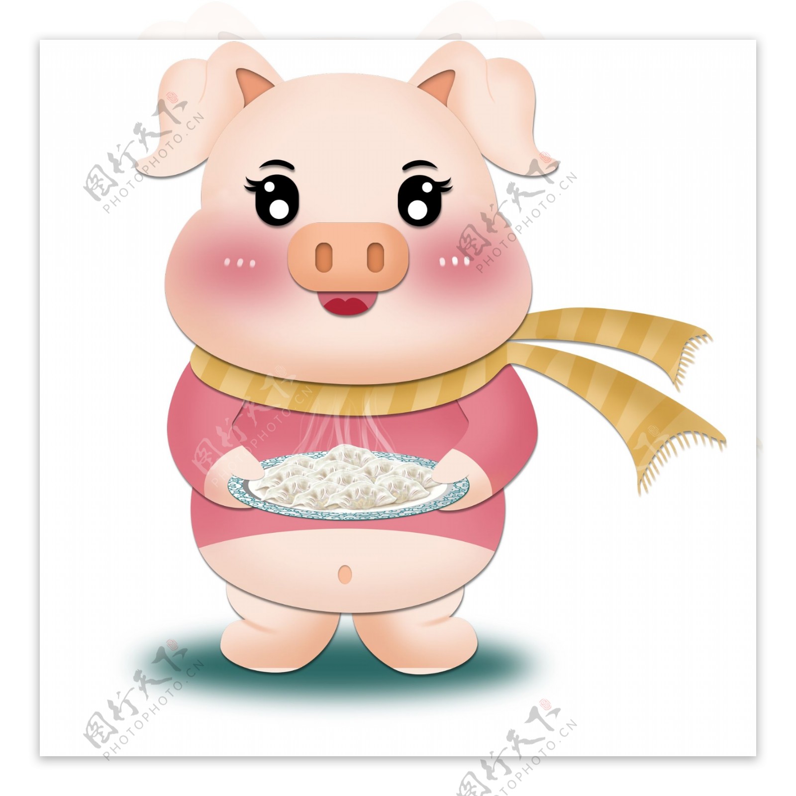手绘卡通拿着饺子的小猪元素