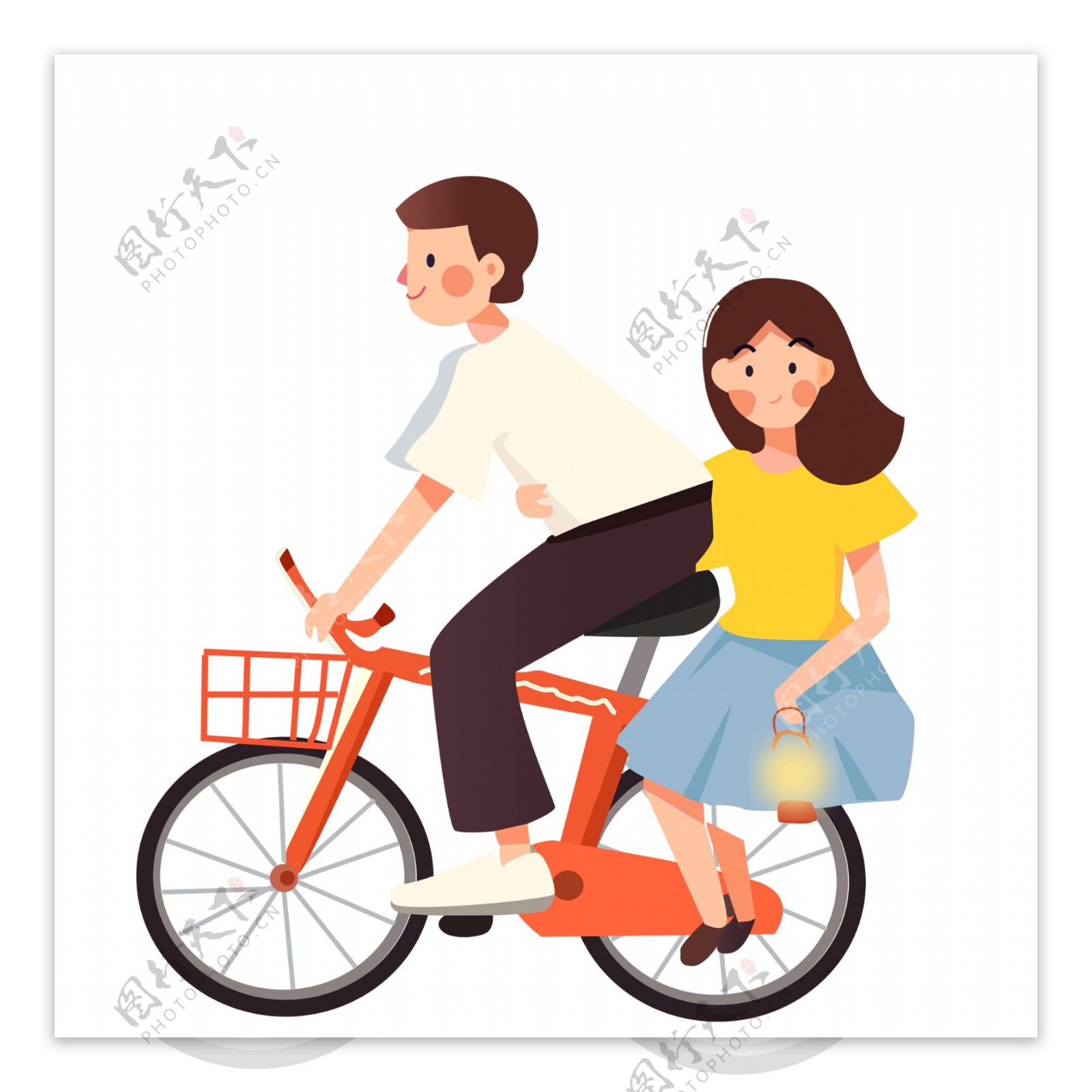 卡通小清新骑着自行车的小情侣