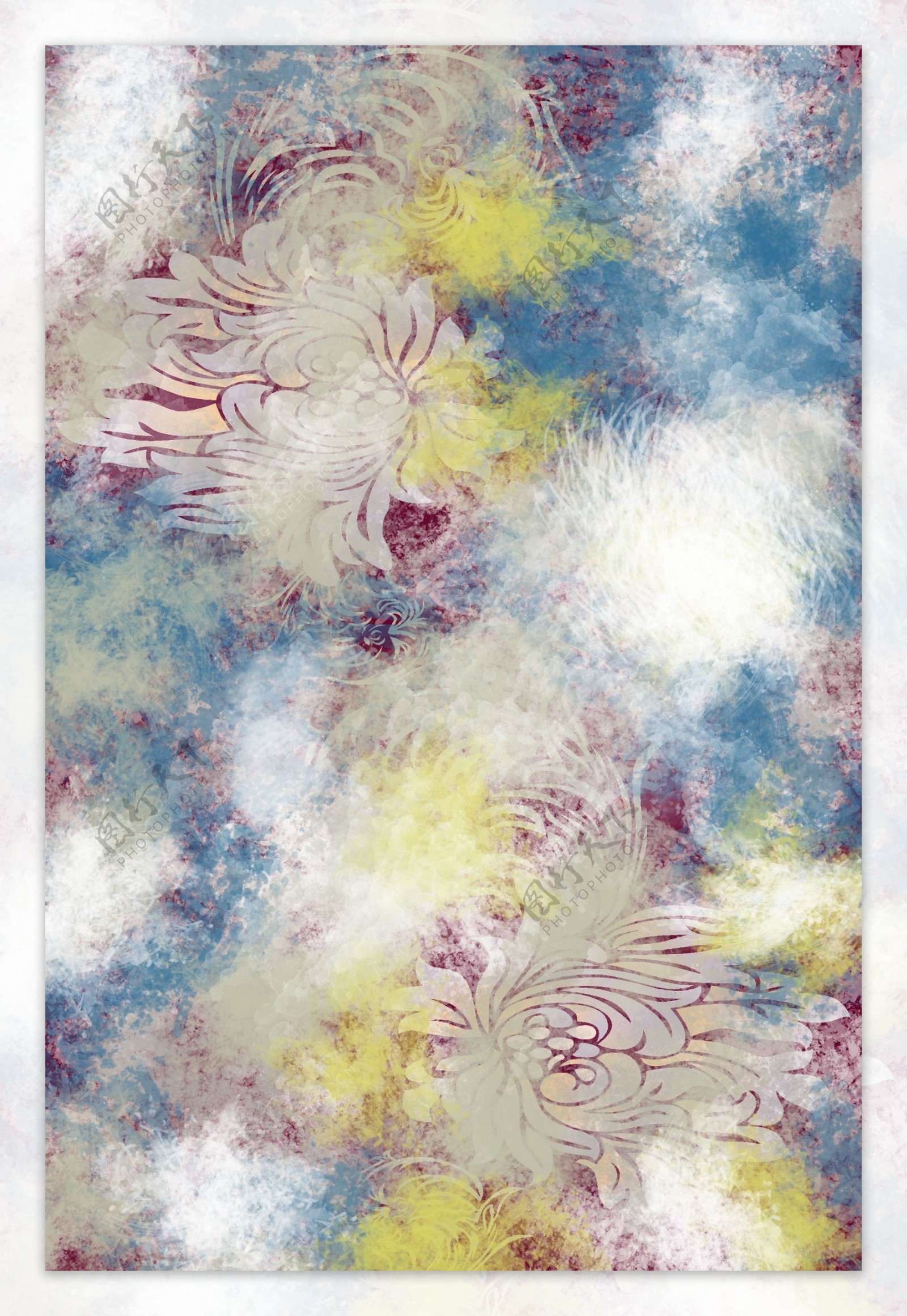 现代简约北欧抽象水墨画花朵图案地毯地毯