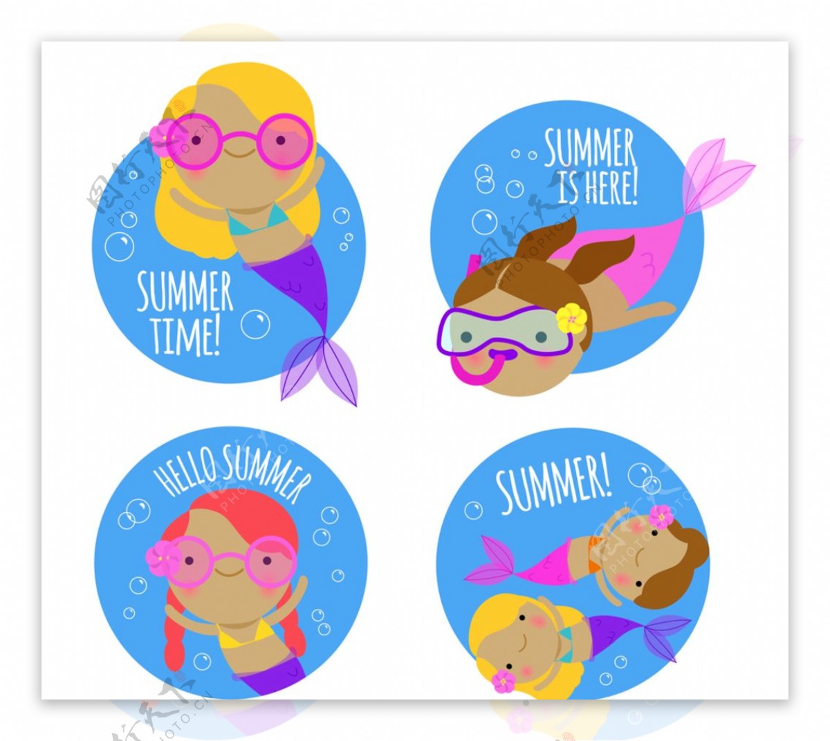 4款彩色夏季美人鱼标签