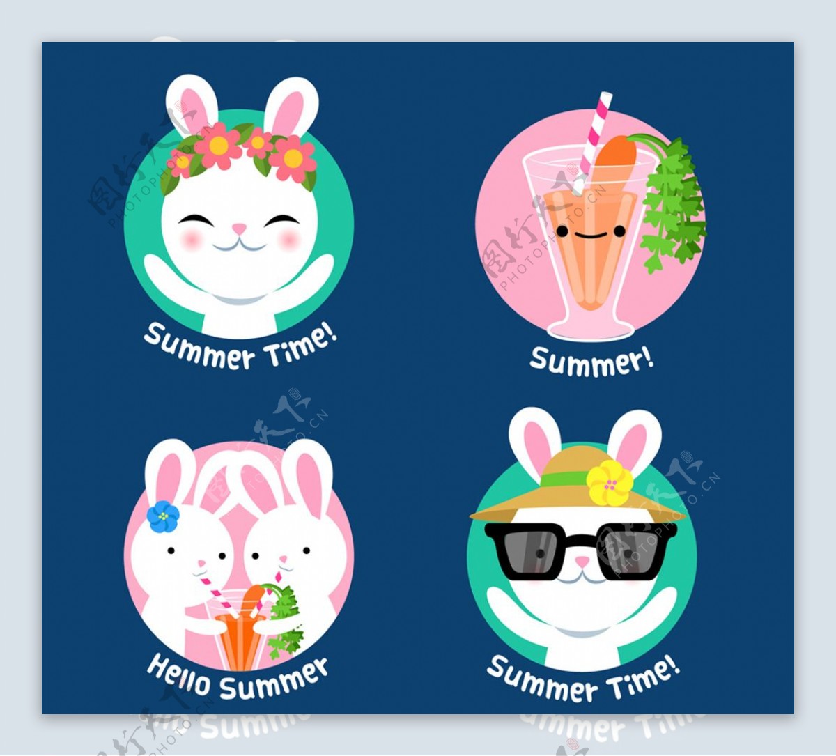 4款创意夏季白兔标签