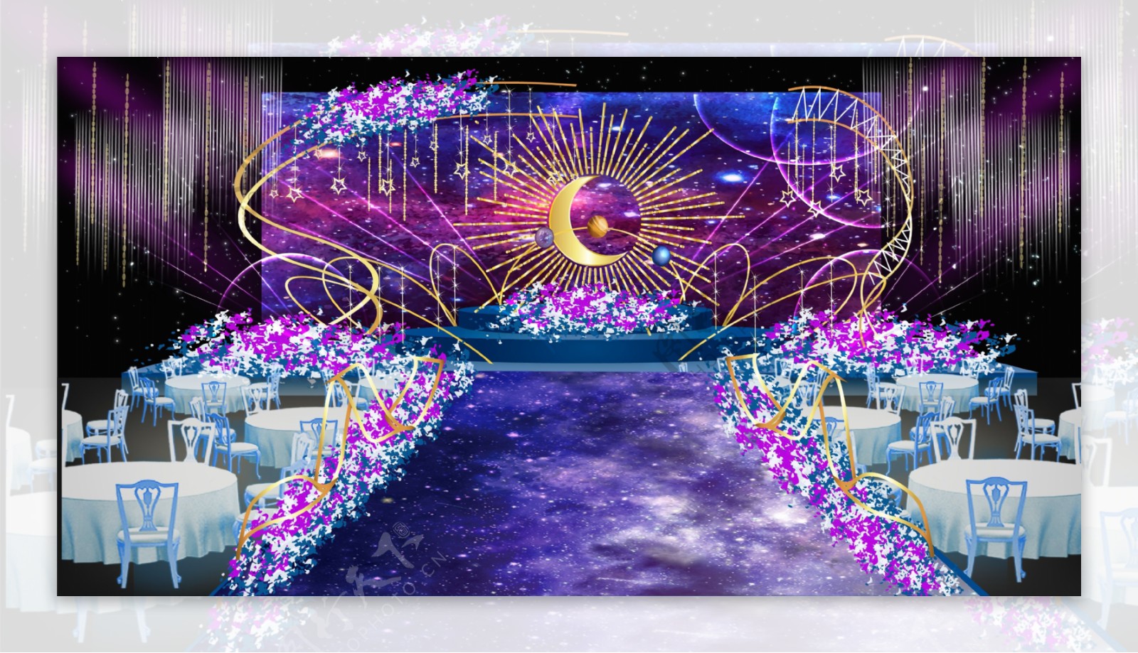 紫色星空婚礼舞台效果图设计