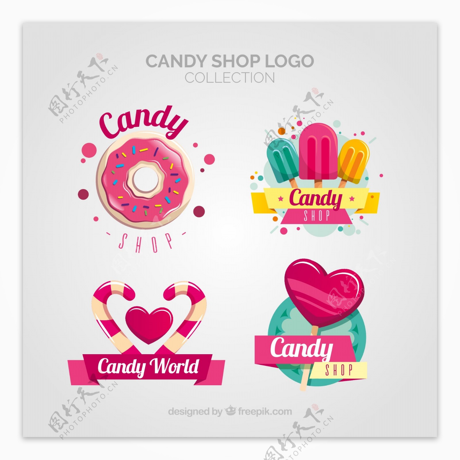 4款彩色糖果店标志设计