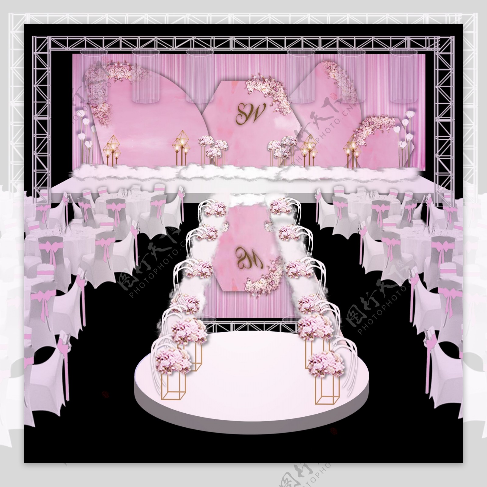 婚礼效果图粉色西式婚礼背景