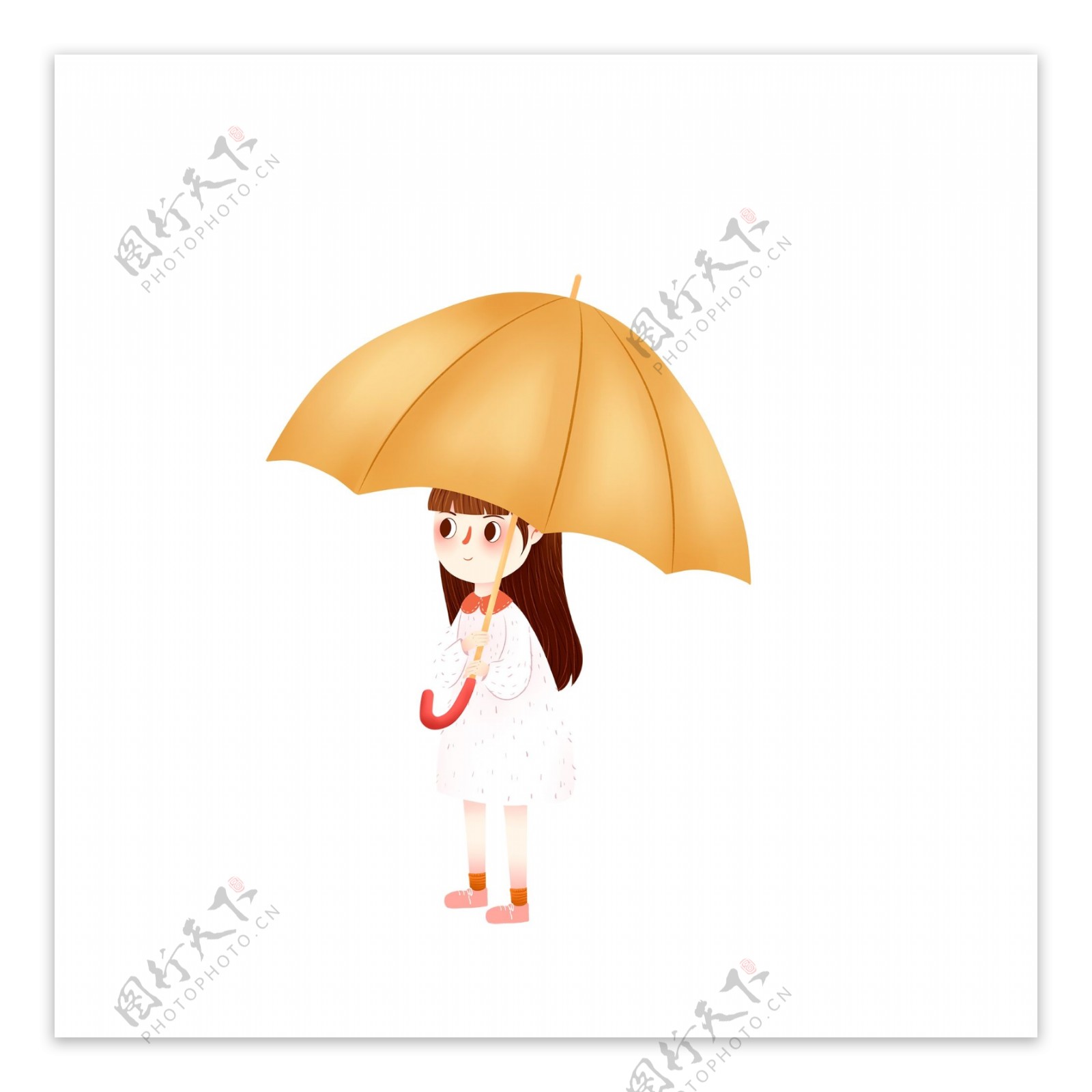 卡通小清新撑着雨伞的女孩