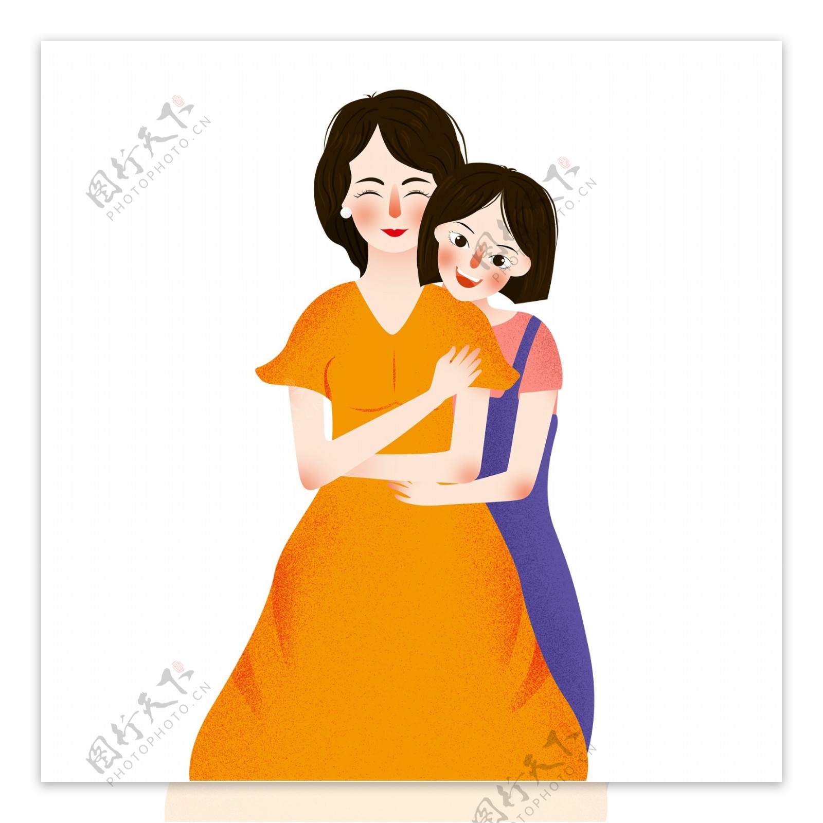 手绘卡通抱一起的母女元素