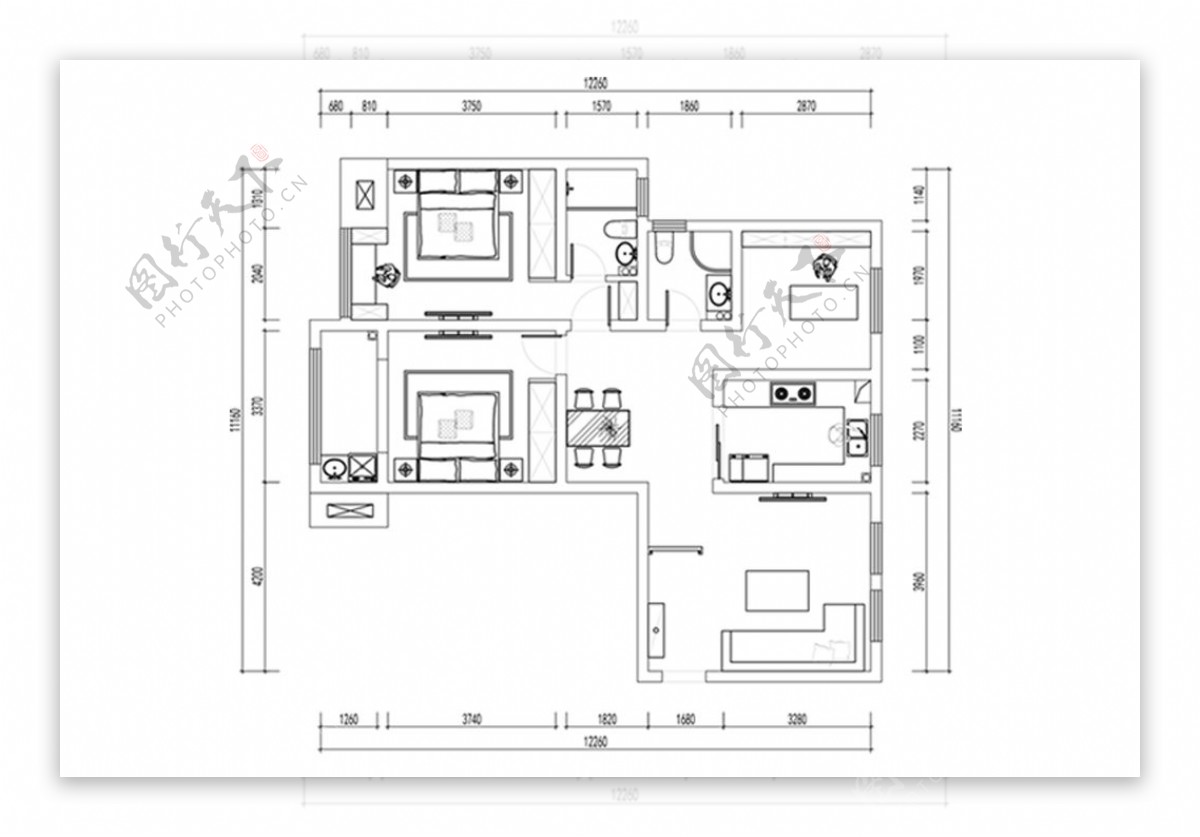 三居室户型CAD平面布置图