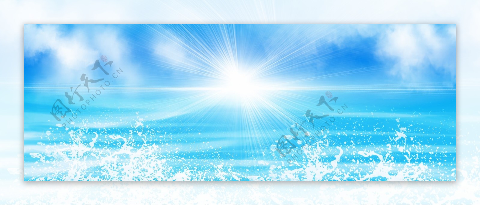 原创蓝色天空阳光海洋浪漫浪花水光背景素材