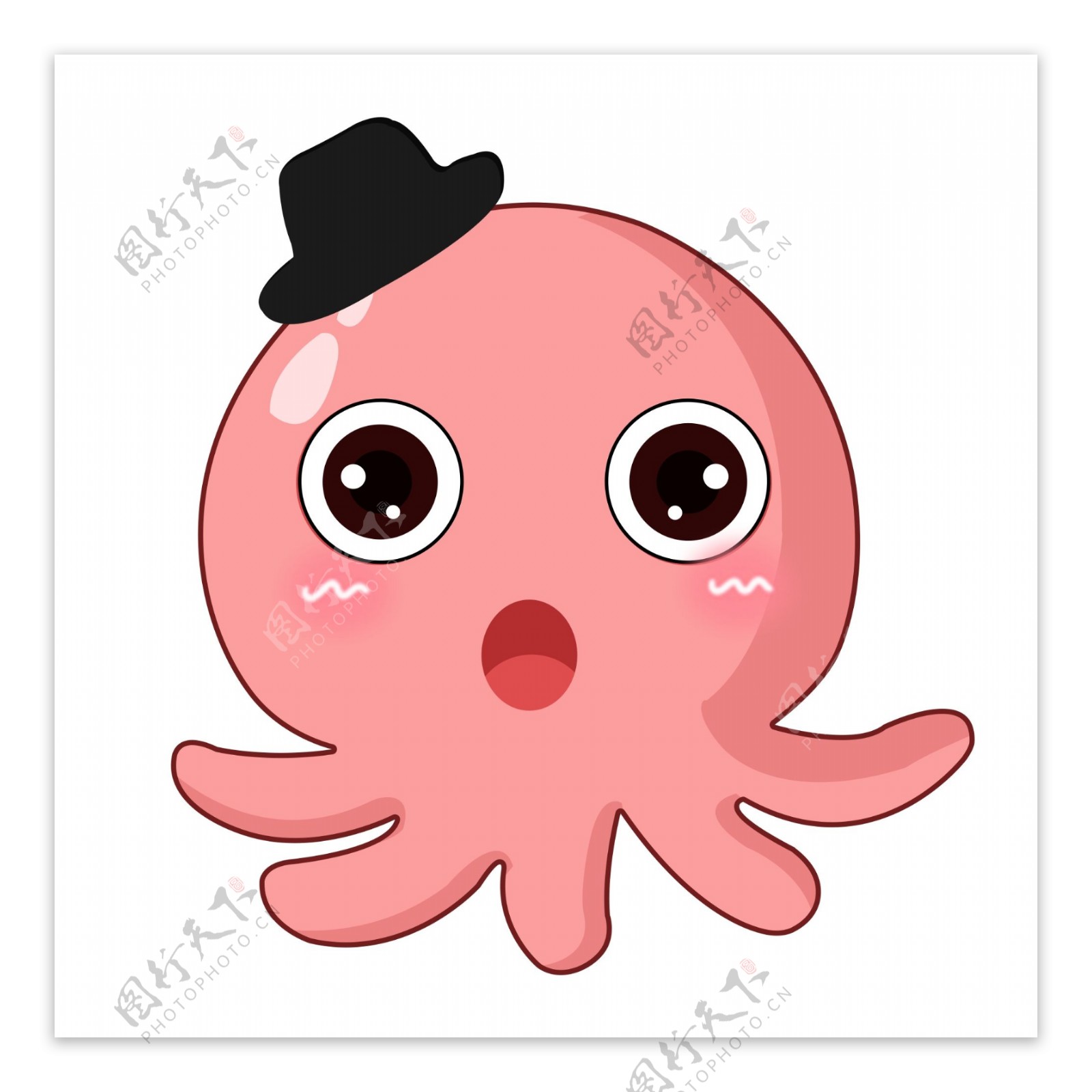 红色可爱萌萌哒卡通扁平章鱼元素
