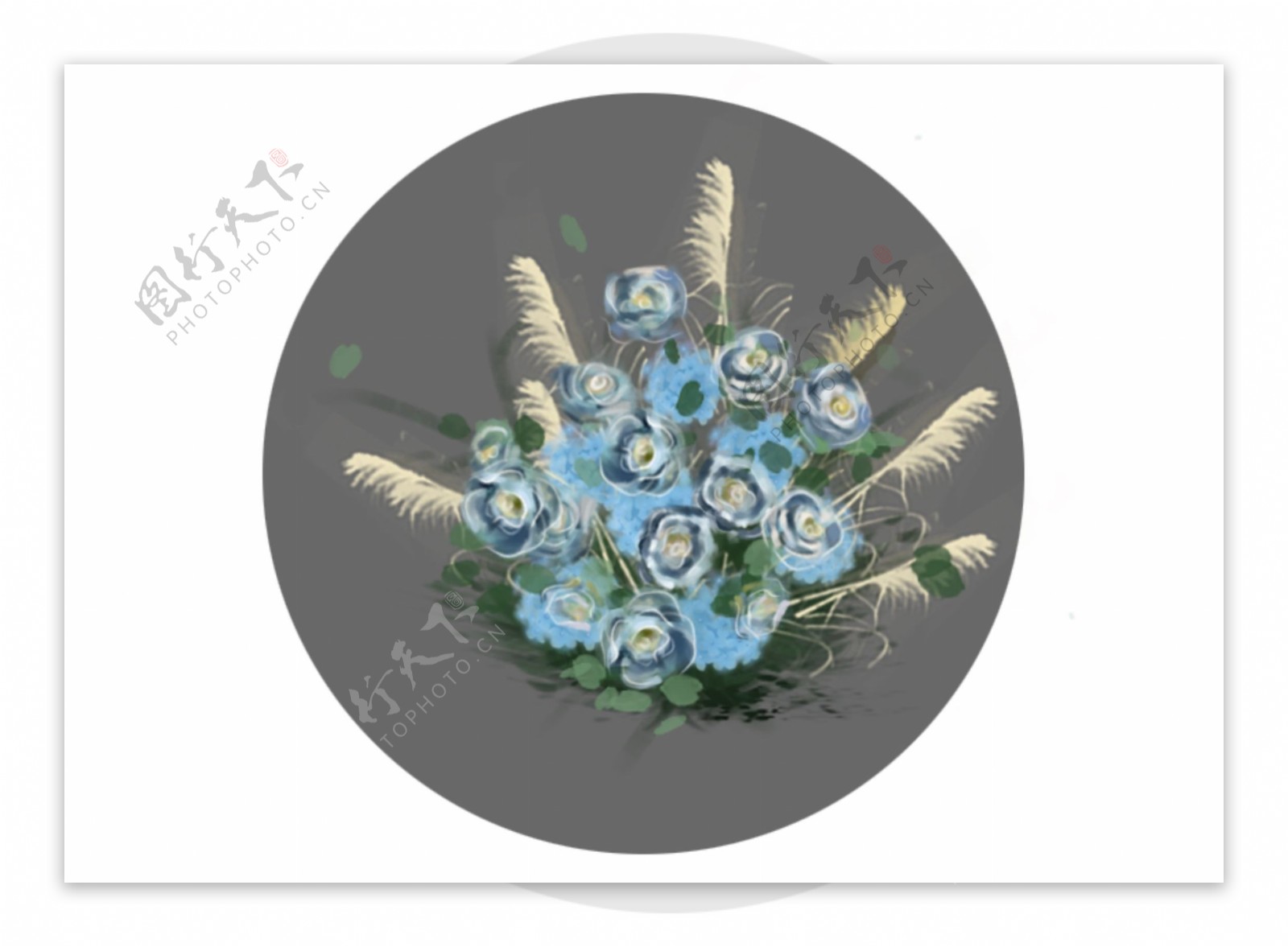 婚礼效果蓝色花艺元素设计装饰绘画