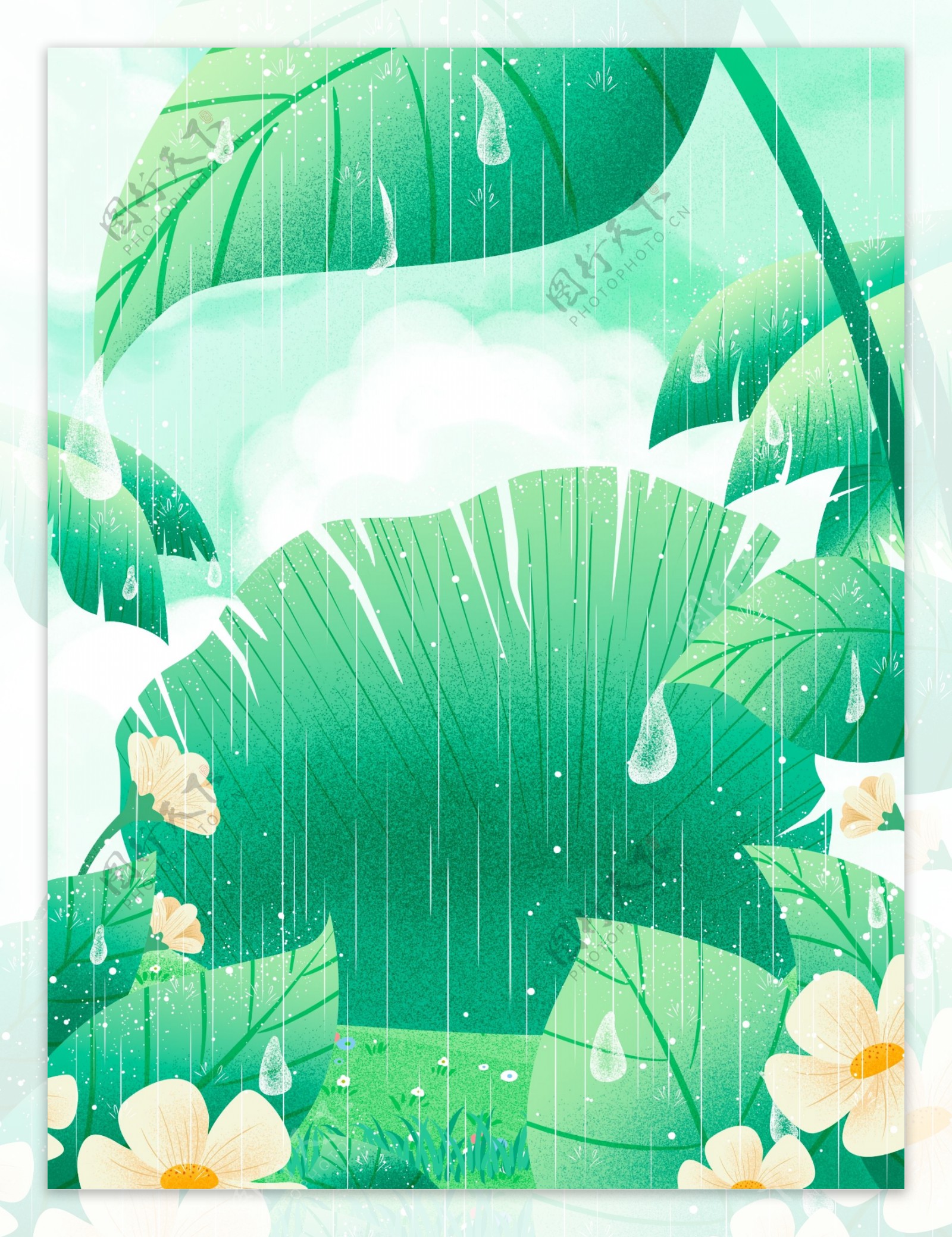 清新夏天雨中荷叶背景设计