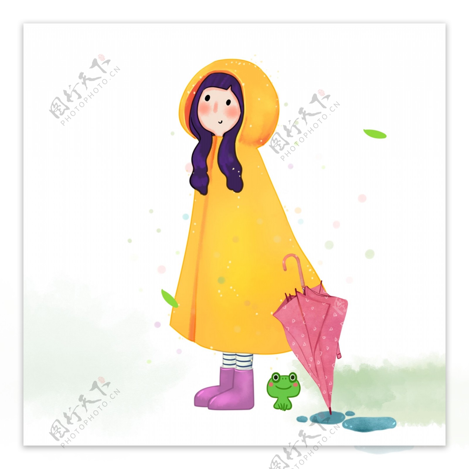 小清新拿着雨伞穿着雨衣的女孩