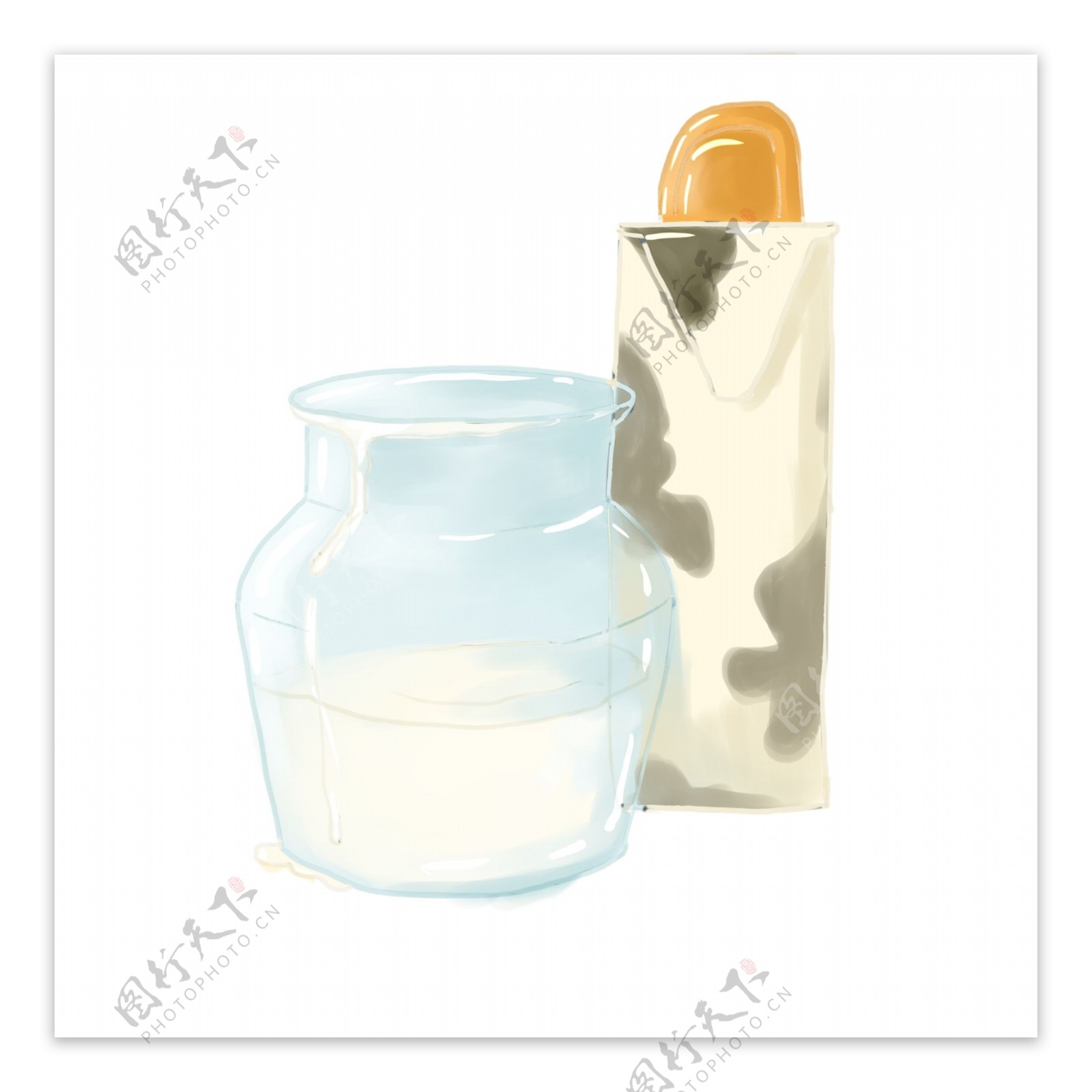 手绘小清新玻璃杯纸盒牛奶卡通可爱可商用