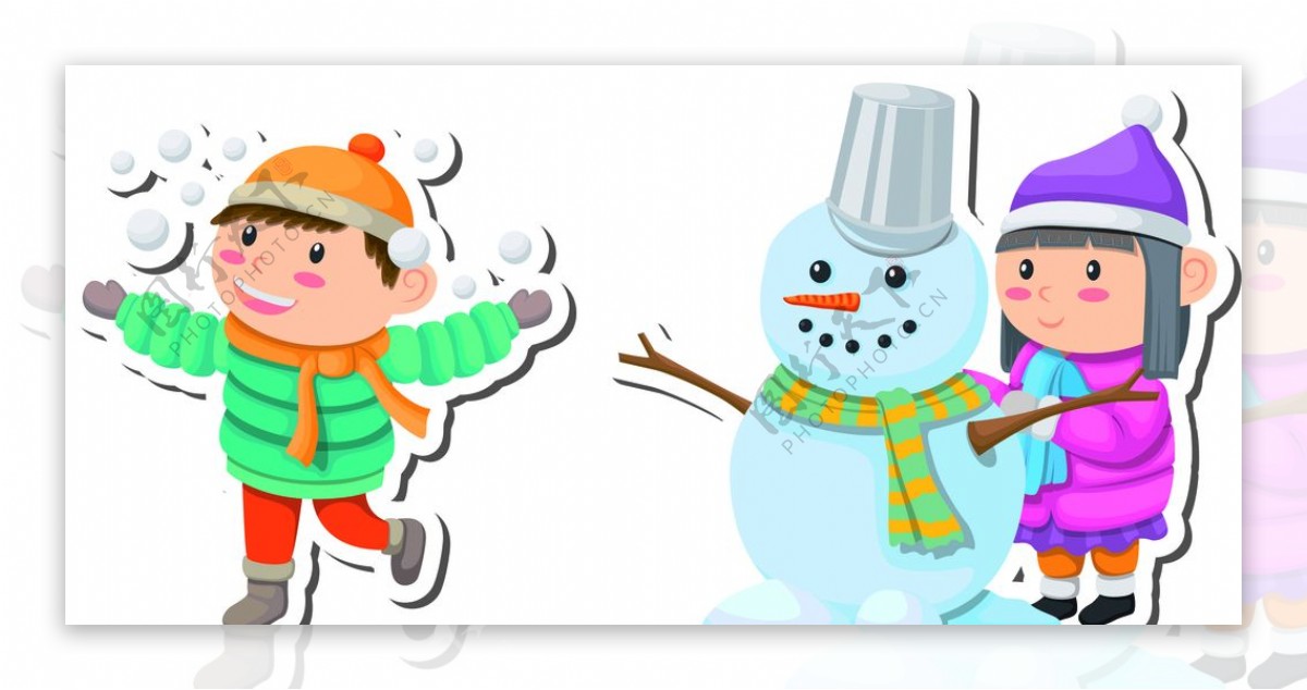 可爱冬季儿童贴纸雪人